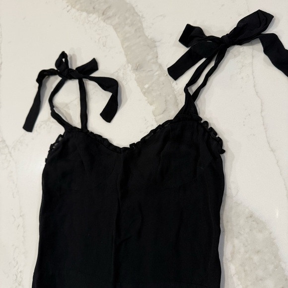 Reformation Christine Mini Dress RuffleHem TieStraps Sweetheart Womens 2 Black - Picture 9 of 16